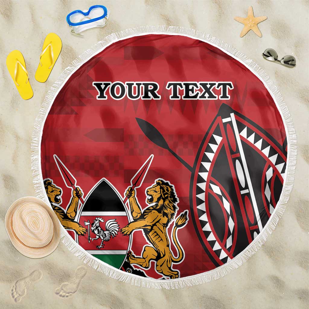 Personalized Kenya Coat Of Arms Beach Blanket Ethnic Seamless Pattern - Wonder Print Shop