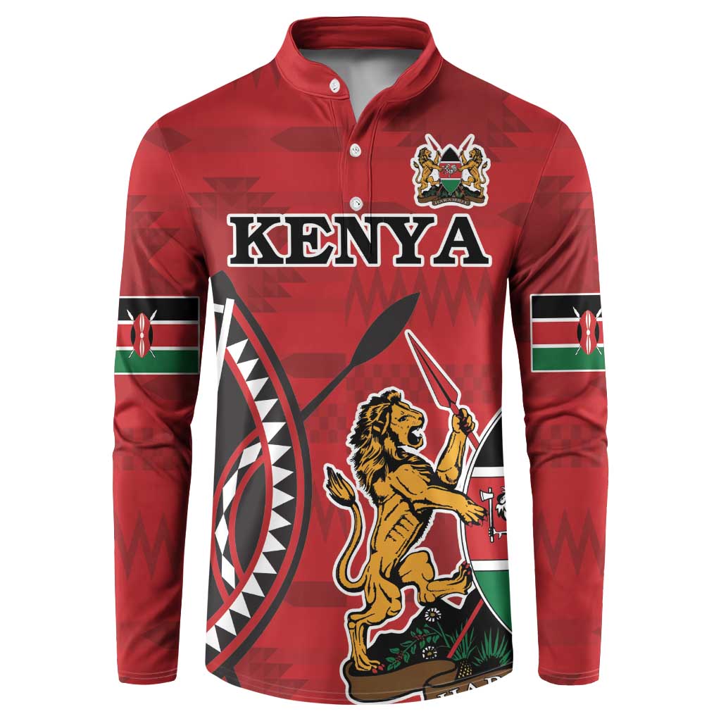 Personalized Kenya Coat Of Arms Button Sweatshirt Ethnic Seamless Pattern - Wonder Print Shop