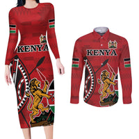 Personalized Kenya Coat Of Arms Couples Matching Long Sleeve Bodycon Dress and Long Sleeve Button Shirt Ethnic Seamless Pattern - Wonder Print Shop