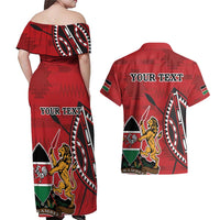 Personalized Kenya Coat Of Arms Couples Matching Off Shoulder Maxi Dress and Hawaiian Shirt Ethnic Seamless Pattern - Wonder Print Shop