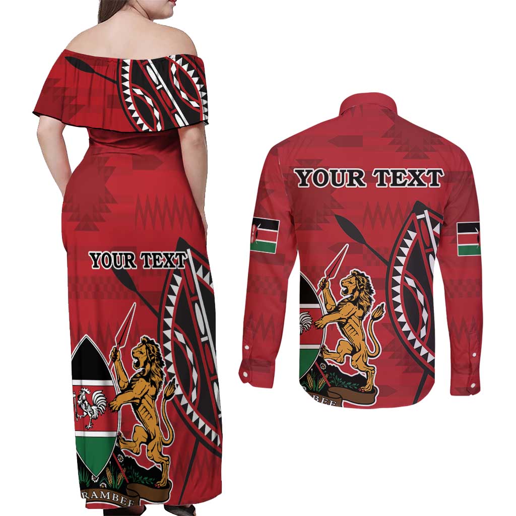 Personalized Kenya Coat Of Arms Couples Matching Off Shoulder Maxi Dress and Long Sleeve Button Shirt Ethnic Seamless Pattern - Wonder Print Shop
