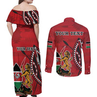 Personalized Kenya Coat Of Arms Couples Matching Off Shoulder Maxi Dress and Long Sleeve Button Shirt Ethnic Seamless Pattern - Wonder Print Shop
