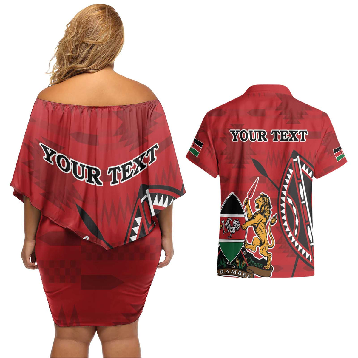 Personalized Kenya Coat Of Arms Couples Matching Off Shoulder Short Dress and Hawaiian Shirt Ethnic Seamless Pattern - Wonder Print Shop