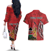 Personalized Kenya Coat Of Arms Couples Matching Off The Shoulder Long Sleeve Dress and Hawaiian Shirt Ethnic Seamless Pattern - Wonder Print Shop