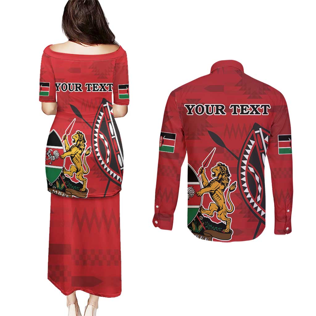 Personalized Kenya Coat Of Arms Couples Matching Puletasi and Long Sleeve Button Shirt Ethnic Seamless Pattern - Wonder Print Shop