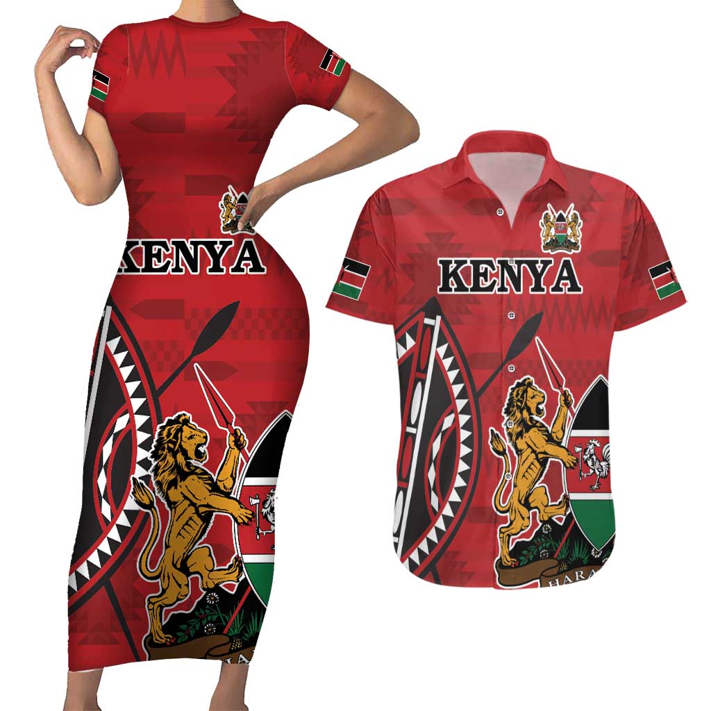 Personalized Kenya Coat Of Arms Couples Matching Short Sleeve Bodycon Dress and Hawaiian Shirt Ethnic Seamless Pattern - Wonder Print Shop