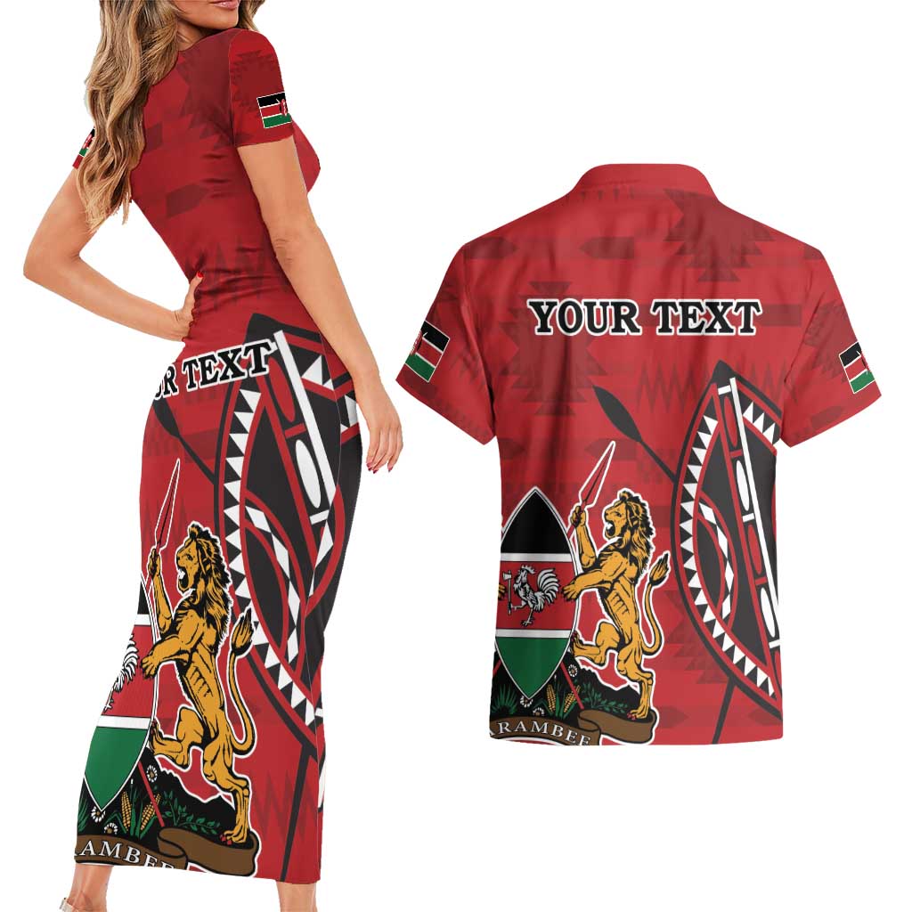 Personalized Kenya Coat Of Arms Couples Matching Short Sleeve Bodycon Dress and Hawaiian Shirt Ethnic Seamless Pattern - Wonder Print Shop