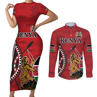 Personalized Kenya Coat Of Arms Couples Matching Short Sleeve Bodycon Dress and Long Sleeve Button Shirt Ethnic Seamless Pattern - Wonder Print Shop