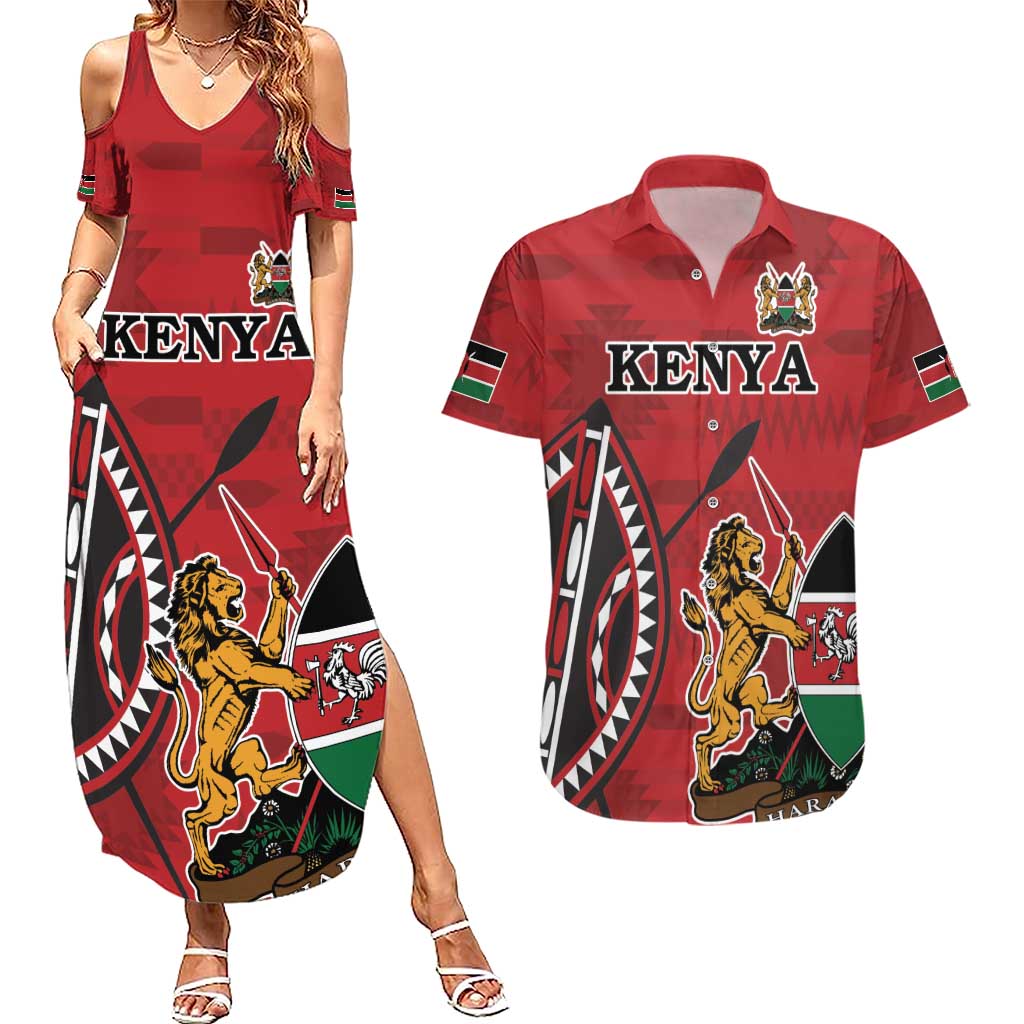 Personalized Kenya Coat Of Arms Couples Matching Summer Maxi Dress and Hawaiian Shirt Ethnic Seamless Pattern - Wonder Print Shop