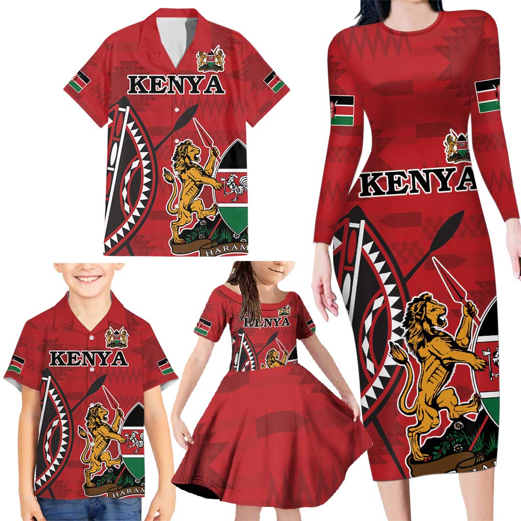 Personalized Kenya Coat Of Arms Family Matching Long Sleeve Bodycon Dress and Hawaiian Shirt Ethnic Seamless Pattern - Wonder Print Shop