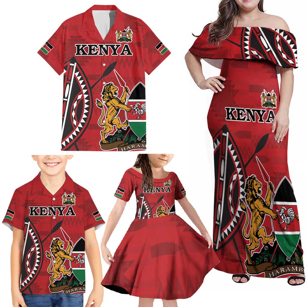 Personalized Kenya Coat Of Arms Family Matching Off Shoulder Maxi Dress and Hawaiian Shirt Ethnic Seamless Pattern - Wonder Print Shop