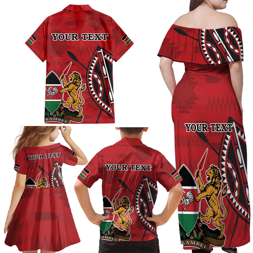 Personalized Kenya Coat Of Arms Family Matching Off Shoulder Maxi Dress and Hawaiian Shirt Ethnic Seamless Pattern - Wonder Print Shop