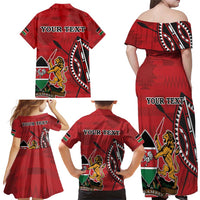 Personalized Kenya Coat Of Arms Family Matching Off Shoulder Maxi Dress and Hawaiian Shirt Ethnic Seamless Pattern - Wonder Print Shop