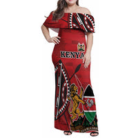 Personalized Kenya Coat Of Arms Family Matching Off Shoulder Maxi Dress and Hawaiian Shirt Ethnic Seamless Pattern - Wonder Print Shop