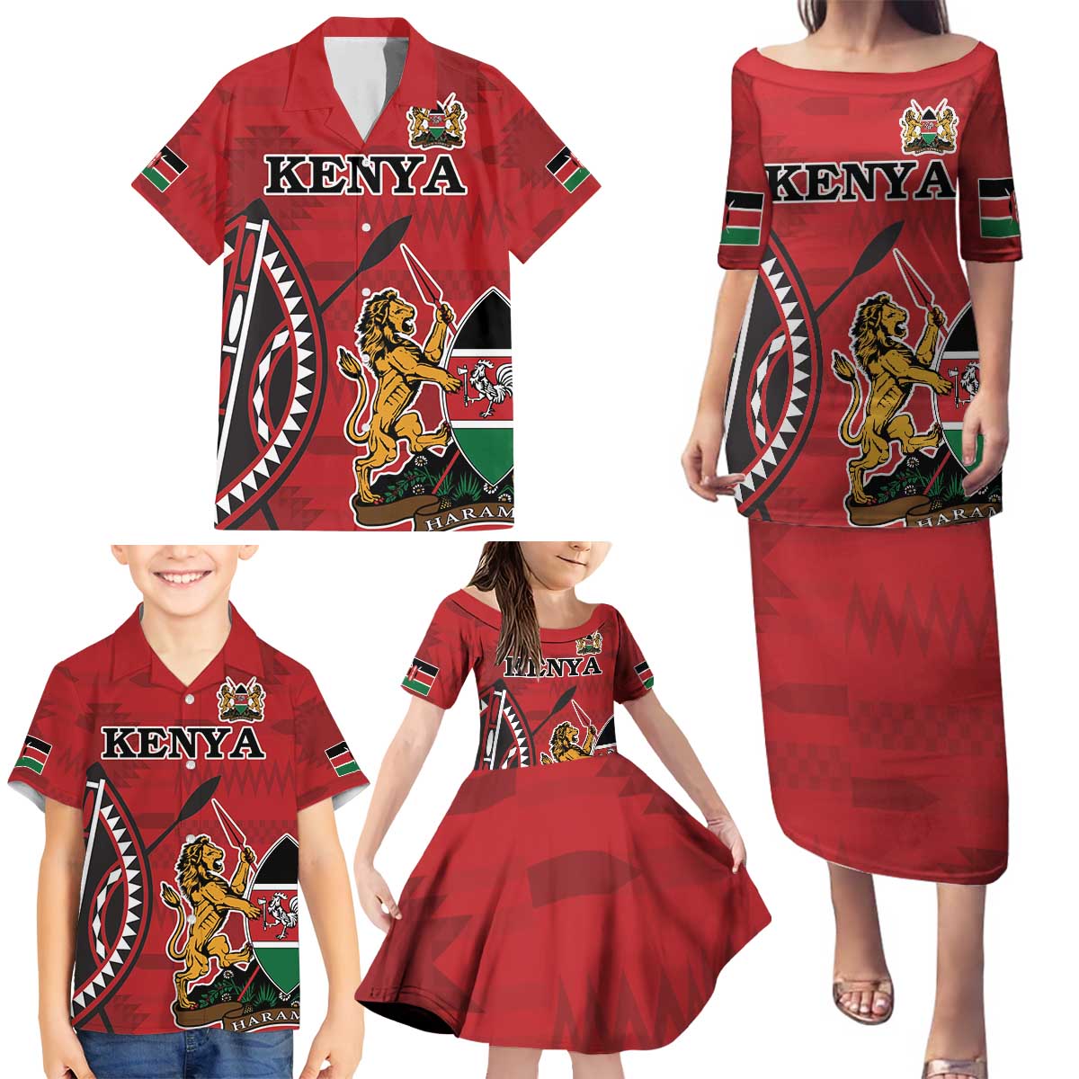 Personalized Kenya Coat Of Arms Family Matching Puletasi and Hawaiian Shirt Ethnic Seamless Pattern - Wonder Print Shop