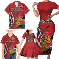 Personalized Kenya Coat Of Arms Family Matching Short Sleeve Bodycon Dress and Hawaiian Shirt Ethnic Seamless Pattern - Wonder Print Shop