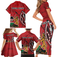 Personalized Kenya Coat Of Arms Family Matching Short Sleeve Bodycon Dress and Hawaiian Shirt Ethnic Seamless Pattern - Wonder Print Shop