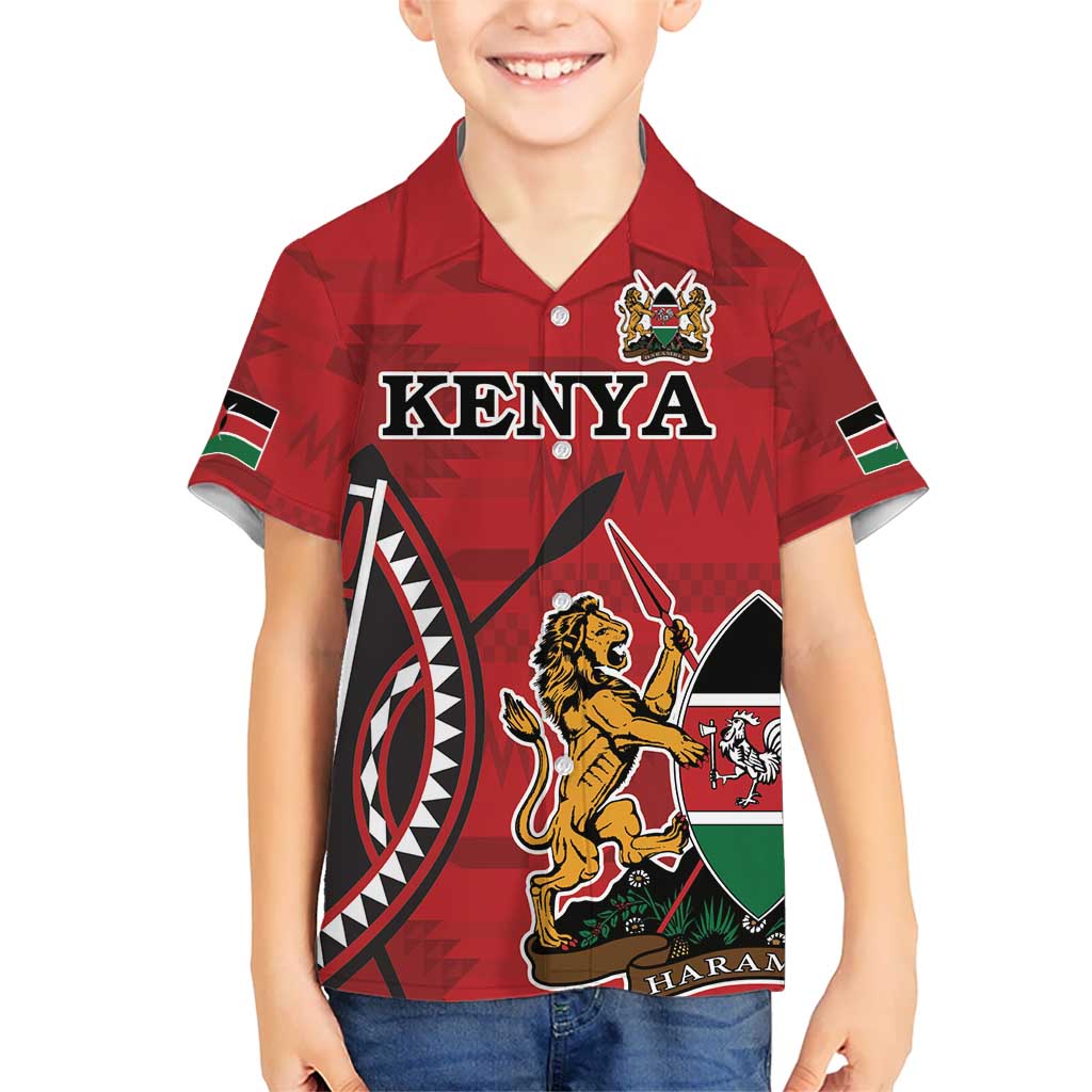 Personalized Kenya Coat Of Arms Kid Hawaiian Shirt Ethnic Seamless Pattern - Wonder Print Shop