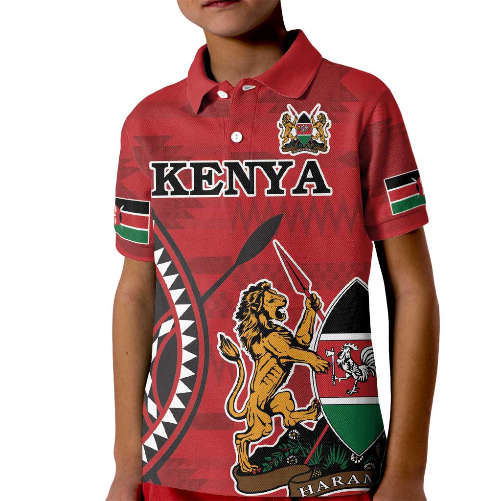 Personalized Kenya Coat Of Arms Kid Polo Shirt Ethnic Seamless Pattern - Wonder Print Shop
