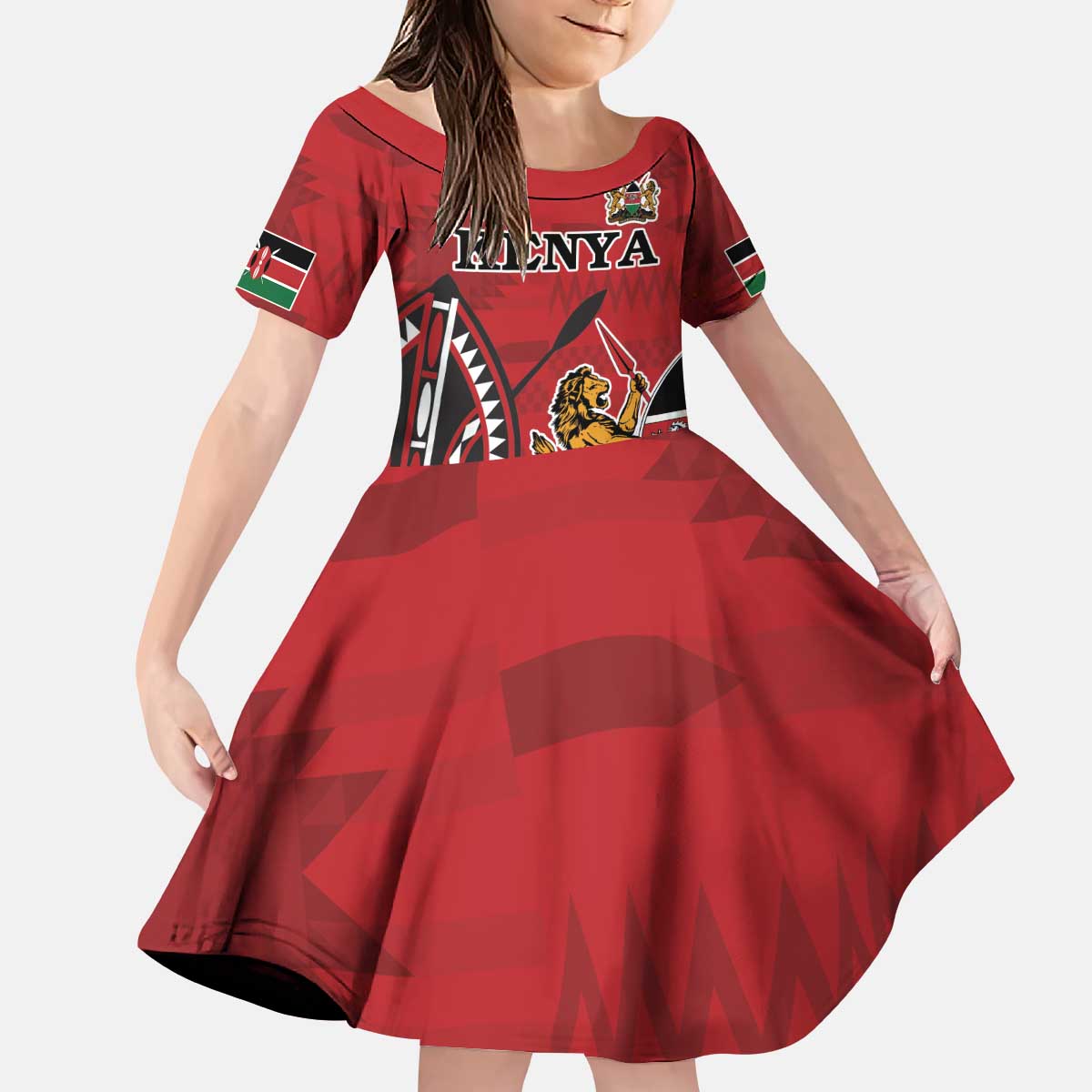 Personalized Kenya Coat Of Arms Kid Short Sleeve Dress Ethnic Seamless Pattern - Wonder Print Shop