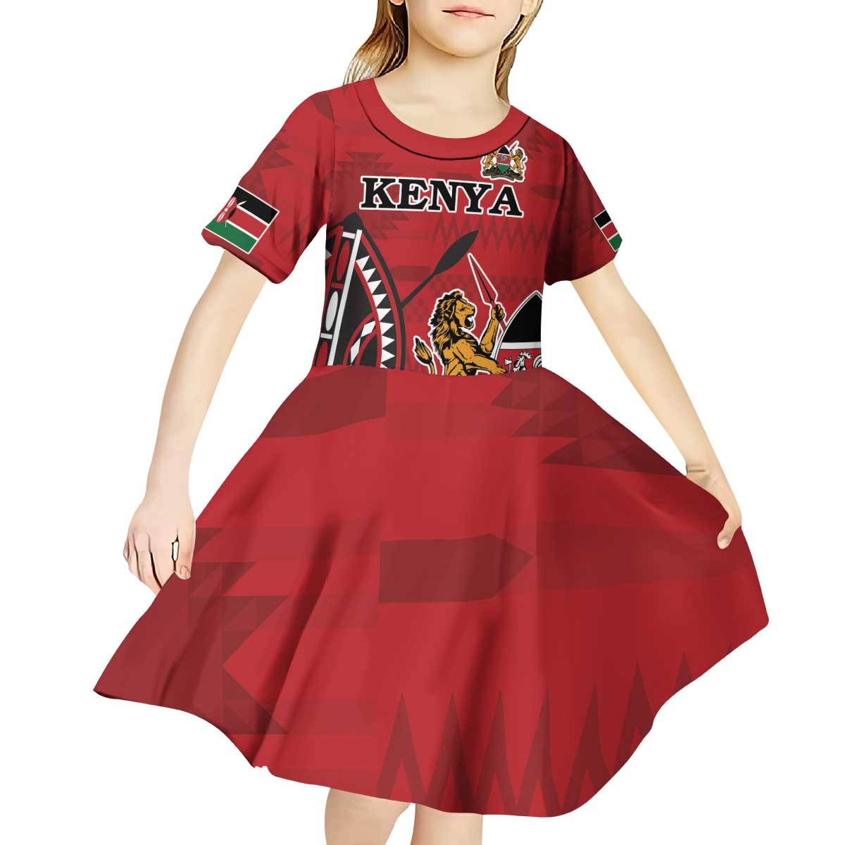 Personalized Kenya Coat Of Arms Kid Short Sleeve Dress Ethnic Seamless Pattern - Wonder Print Shop