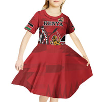 Personalized Kenya Coat Of Arms Kid Short Sleeve Dress Ethnic Seamless Pattern - Wonder Print Shop