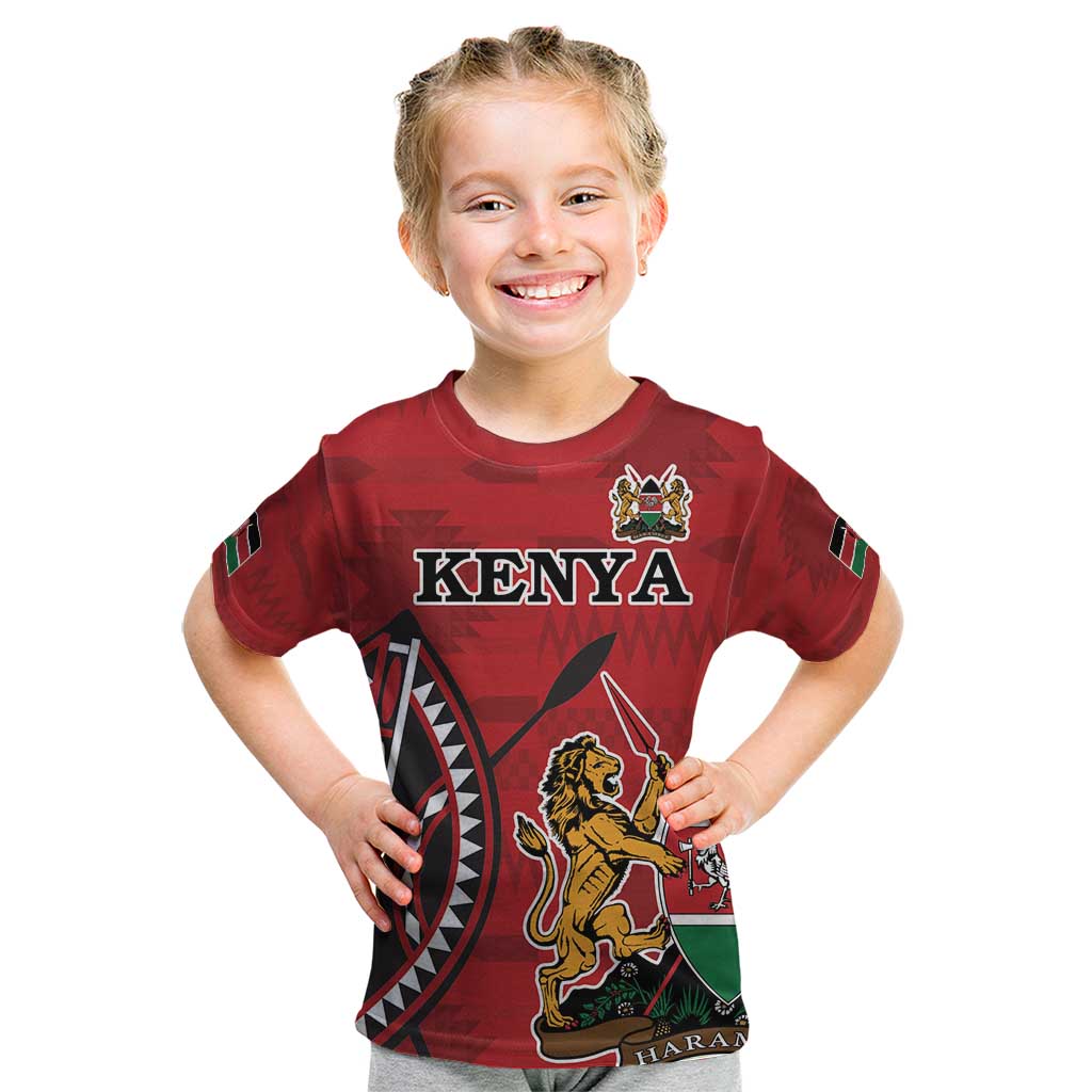 Personalized Kenya Coat Of Arms Kid T Shirt Ethnic Seamless Pattern - Wonder Print Shop