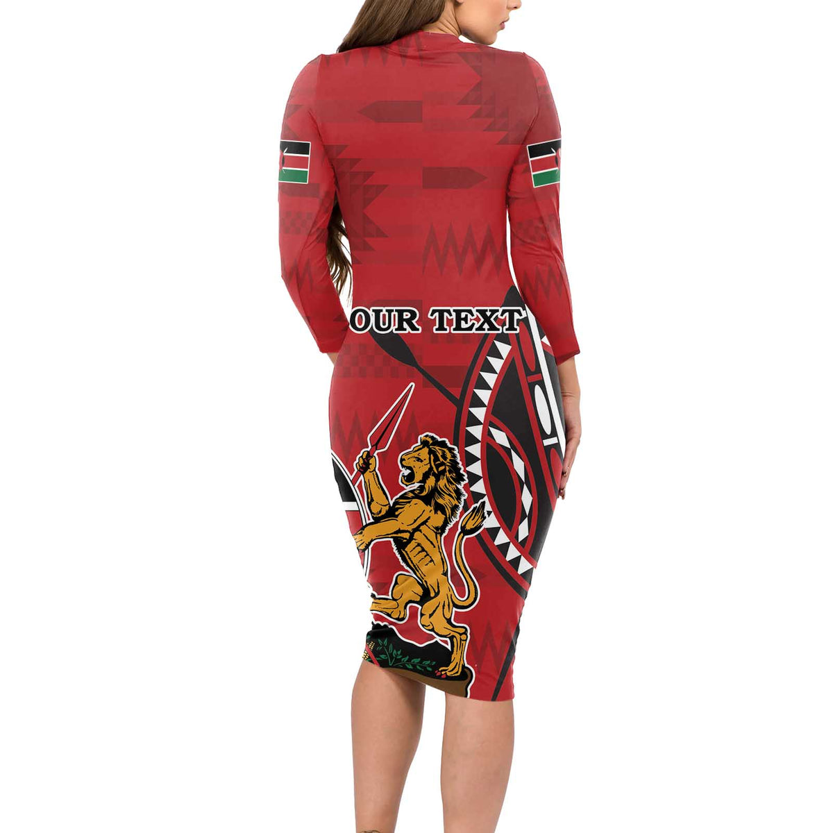 Personalized Kenya Coat Of Arms Long Sleeve Bodycon Dress Ethnic Seamless Pattern - Wonder Print Shop