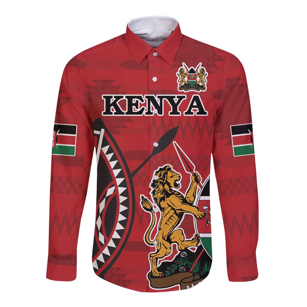 Personalized Kenya Coat Of Arms Long Sleeve Button Shirt Ethnic Seamless Pattern - Wonder Print Shop