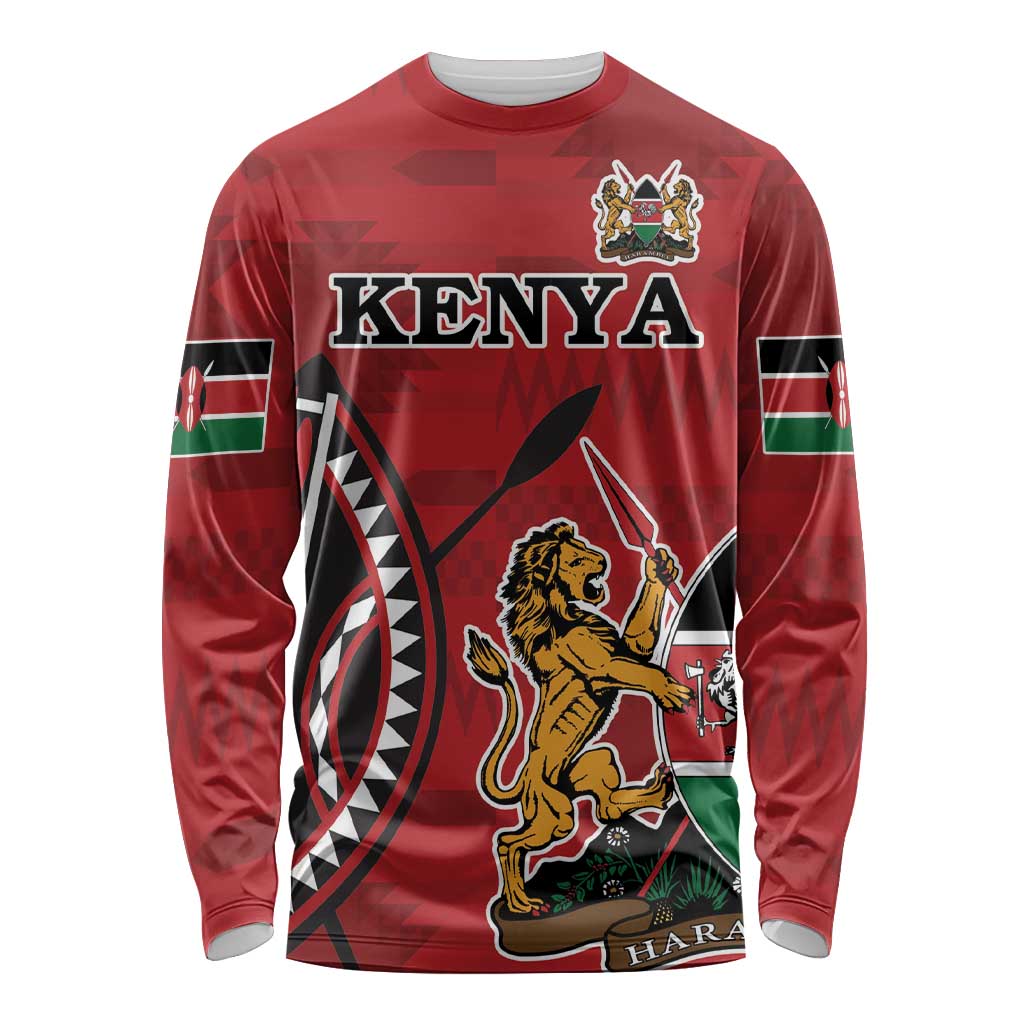 Personalized Kenya Coat Of Arms Long Sleeve Shirt Ethnic Seamless Pattern - Wonder Print Shop