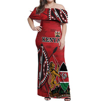 Personalized Kenya Coat Of Arms Off Shoulder Maxi Dress Ethnic Seamless Pattern - Wonder Print Shop