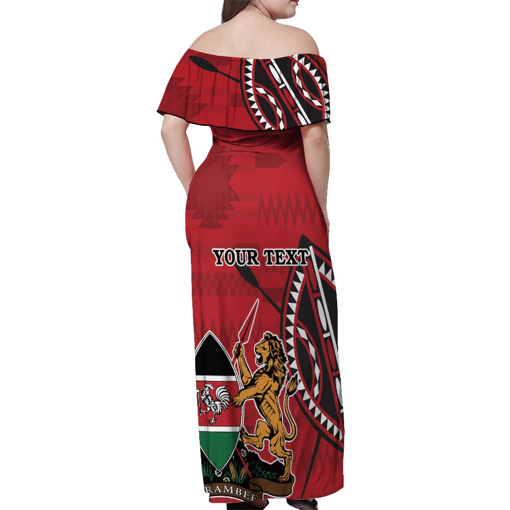 Personalized Kenya Coat Of Arms Off Shoulder Maxi Dress Ethnic Seamless Pattern - Wonder Print Shop