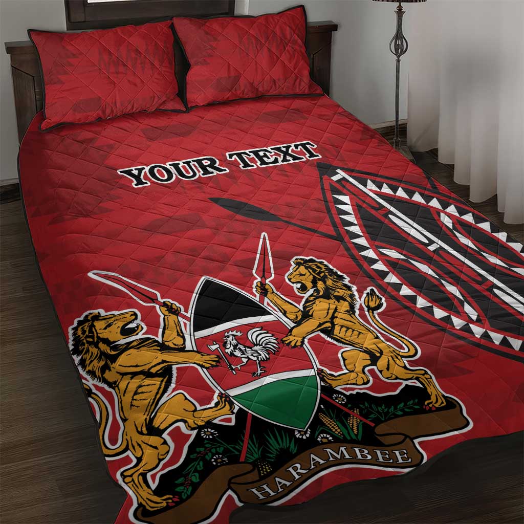 Personalized Kenya Coat Of Arms Quilt Bed Set Ethnic Seamless Pattern - Wonder Print Shop