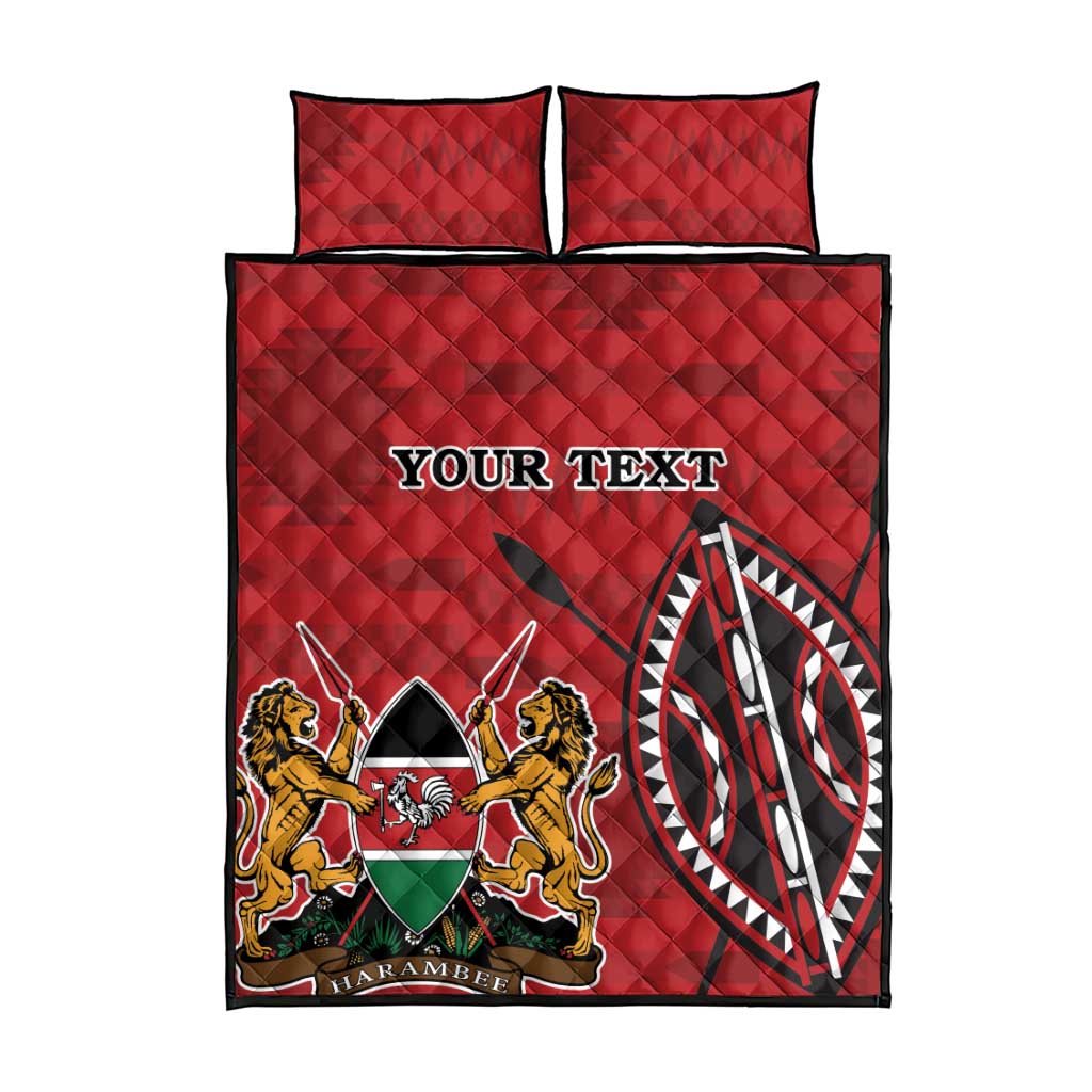Personalized Kenya Coat Of Arms Quilt Bed Set Ethnic Seamless Pattern - Wonder Print Shop