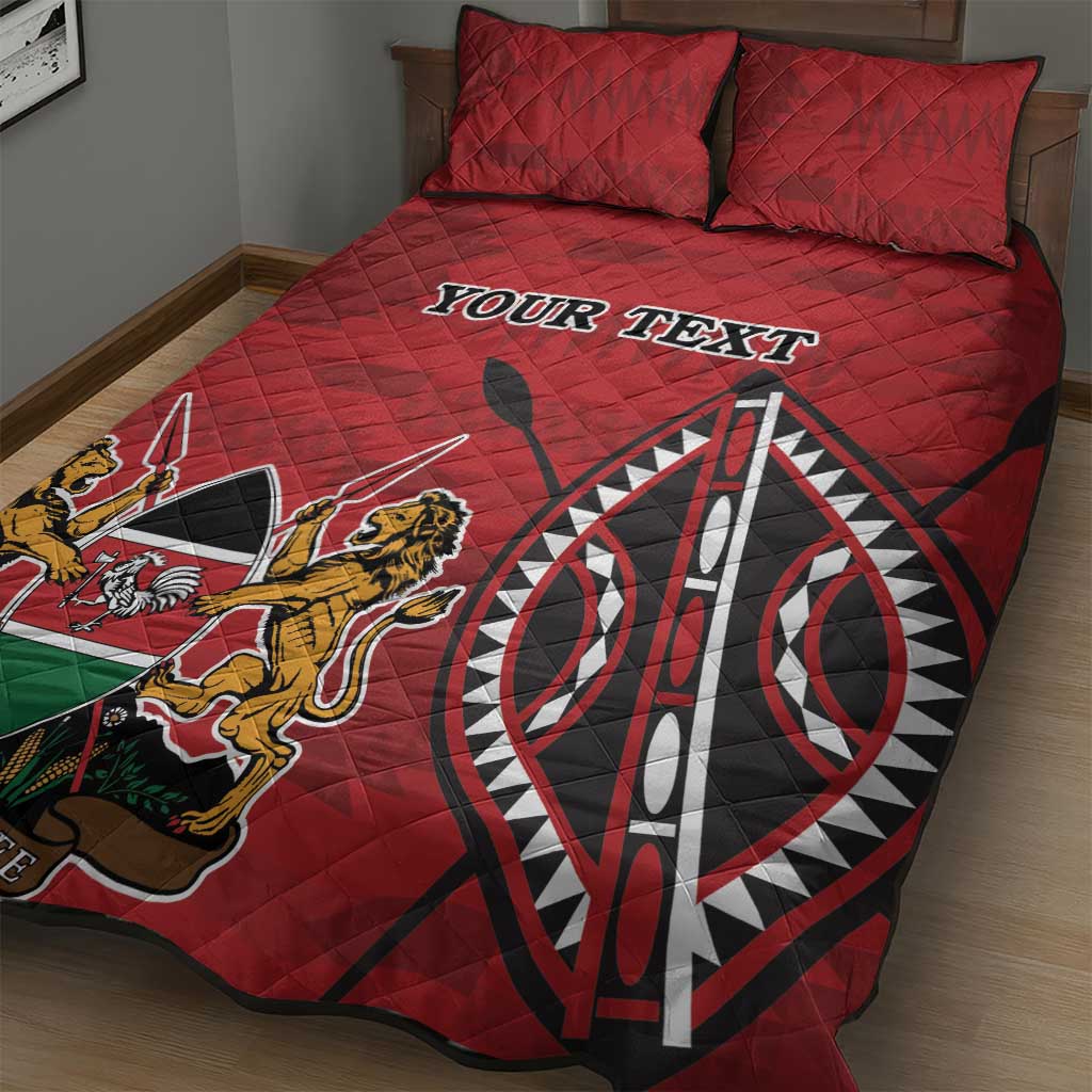 Personalized Kenya Coat Of Arms Quilt Bed Set Ethnic Seamless Pattern - Wonder Print Shop