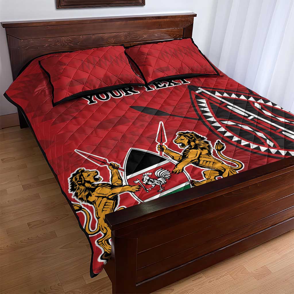 Personalized Kenya Coat Of Arms Quilt Bed Set Ethnic Seamless Pattern - Wonder Print Shop