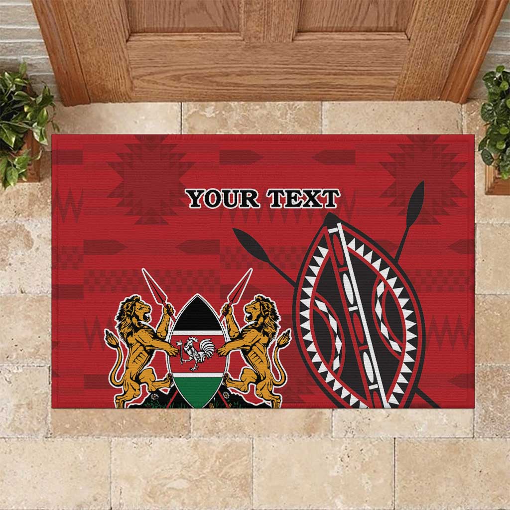 Personalized Kenya Coat Of Arms Rubber Doormat Ethnic Seamless Pattern - Wonder Print Shop
