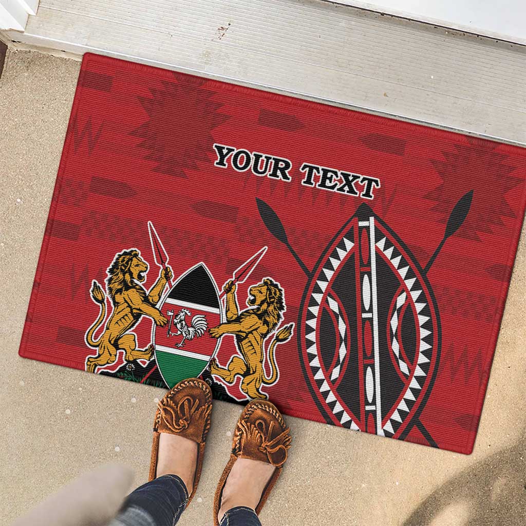 Personalized Kenya Coat Of Arms Rubber Doormat Ethnic Seamless Pattern - Wonder Print Shop