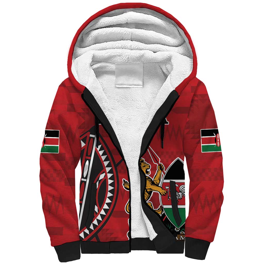 Personalized Kenya Coat Of Arms Sherpa Hoodie Ethnic Seamless Pattern - Wonder Print Shop