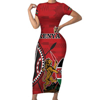 Personalized Kenya Coat Of Arms Short Sleeve Bodycon Dress Ethnic Seamless Pattern - Wonder Print Shop
