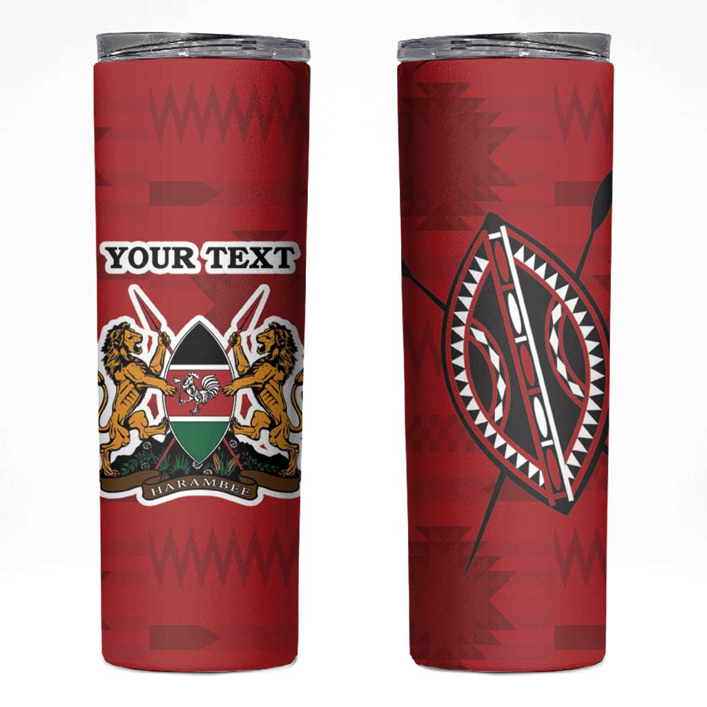 Personalized Kenya Coat Of Arms Skinny Tumbler Ethnic Seamless Pattern - Wonder Print Shop
