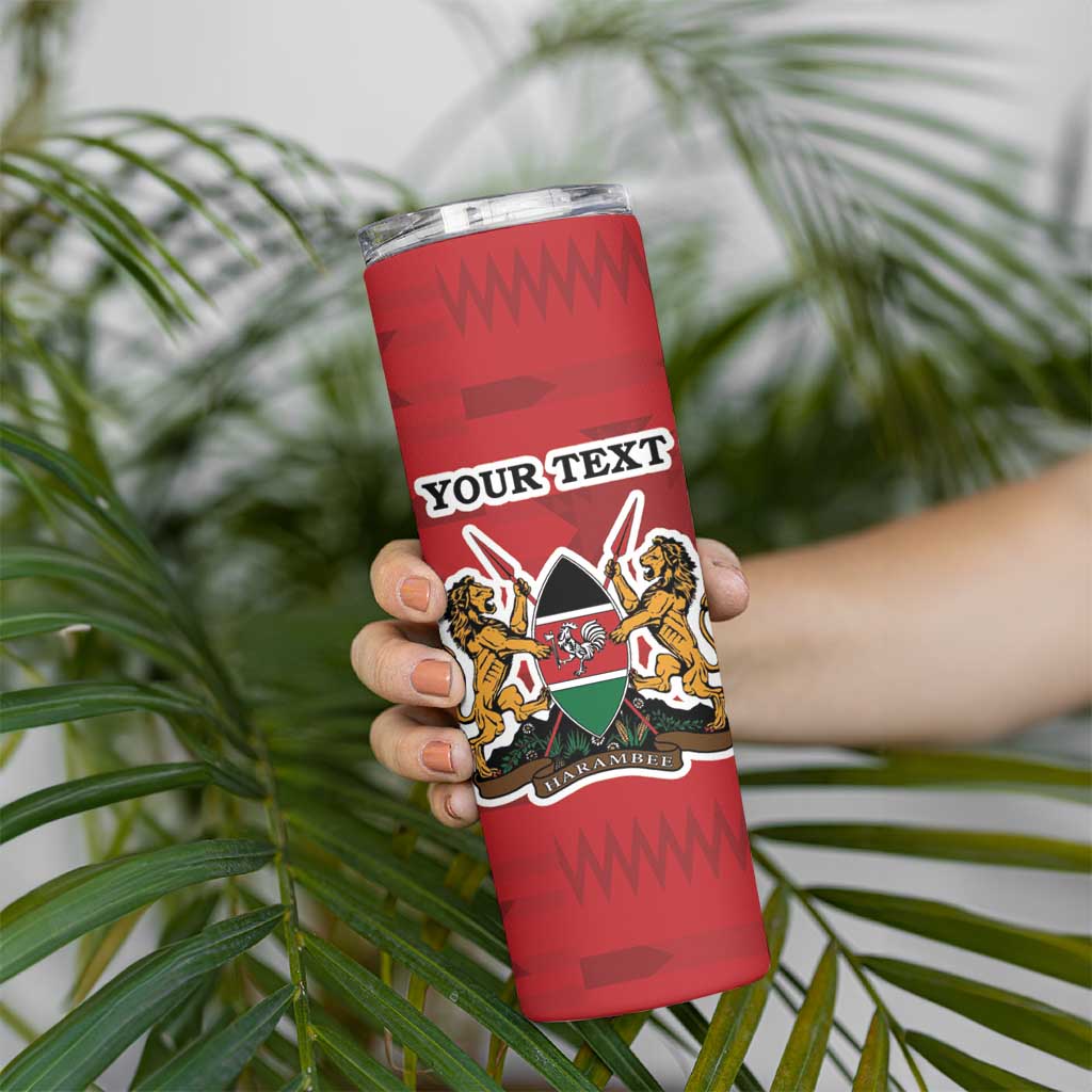 Personalized Kenya Coat Of Arms Skinny Tumbler Ethnic Seamless Pattern - Wonder Print Shop