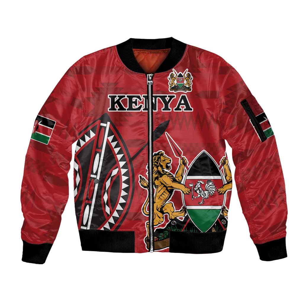 Personalized Kenya Coat Of Arms Sleeve Zip Bomber Jacket Ethnic Seamless Pattern - Wonder Print Shop