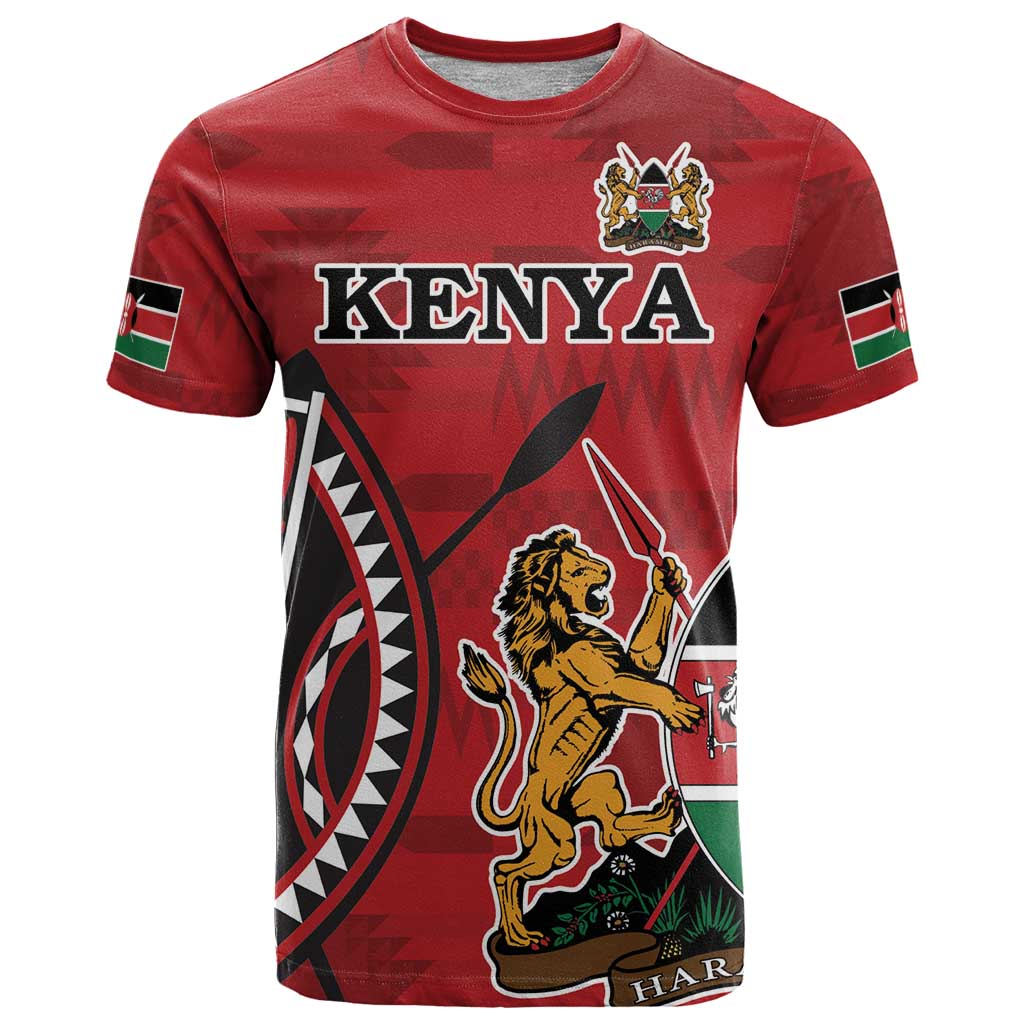 Personalized Kenya Coat Of Arms T Shirt Ethnic Seamless Pattern - Wonder Print Shop