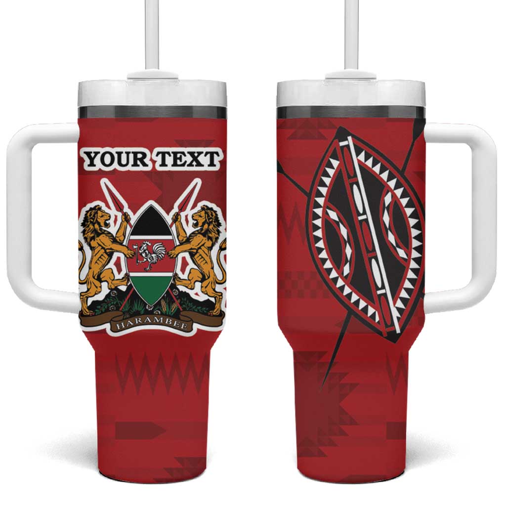 Personalized Kenya Coat Of Arms Tumbler With Handle Ethnic Seamless Pattern - Wonder Print Shop