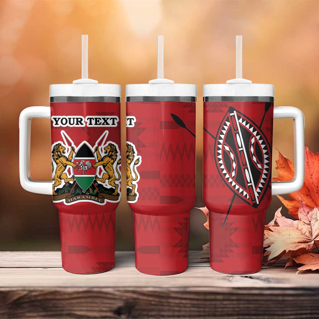 Personalized Kenya Coat Of Arms Tumbler With Handle Ethnic Seamless Pattern - Wonder Print Shop