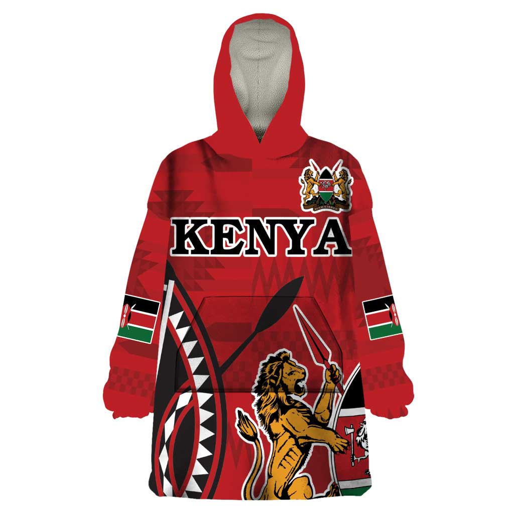 Personalized Kenya Coat Of Arms Wearable Blanket Hoodie Ethnic Seamless Pattern - Wonder Print Shop