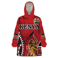 Personalized Kenya Coat Of Arms Wearable Blanket Hoodie Ethnic Seamless Pattern - Wonder Print Shop