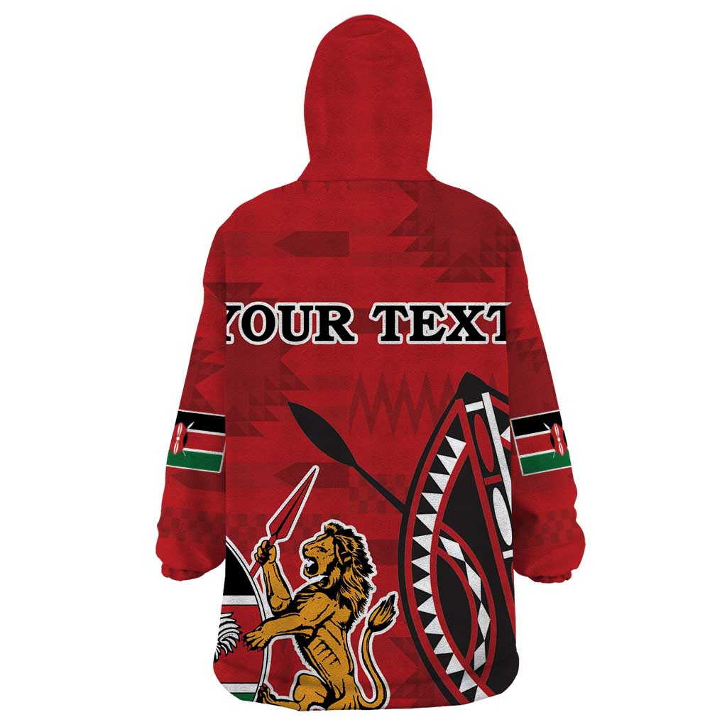 Personalized Kenya Coat Of Arms Wearable Blanket Hoodie Ethnic Seamless Pattern - Wonder Print Shop