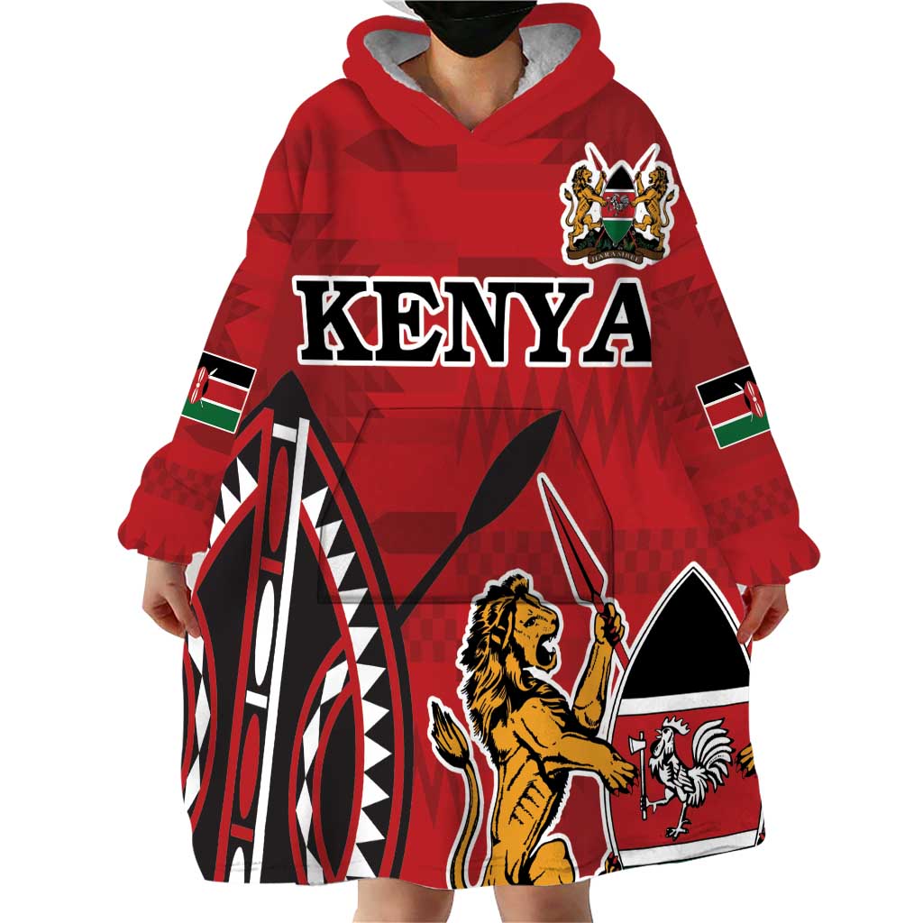 Personalized Kenya Coat Of Arms Wearable Blanket Hoodie Ethnic Seamless Pattern - Wonder Print Shop